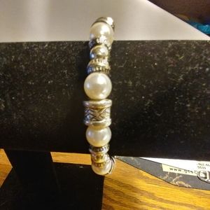 Bracelet, Silver Charms & Faux Pearls